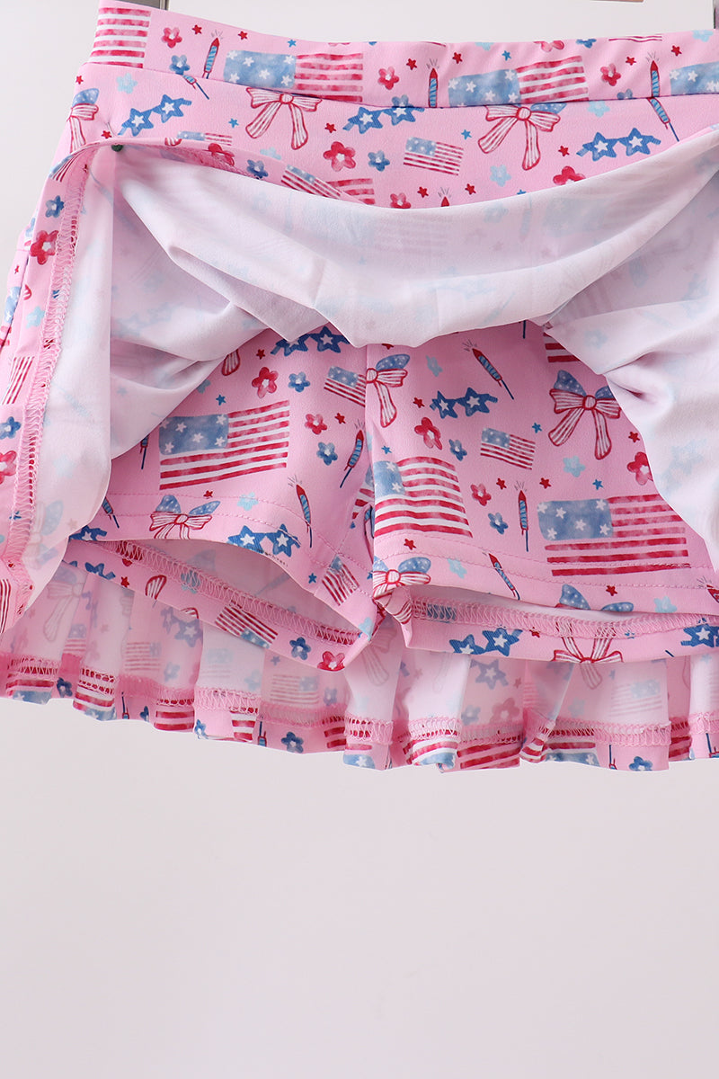 Pink flag star print skorts