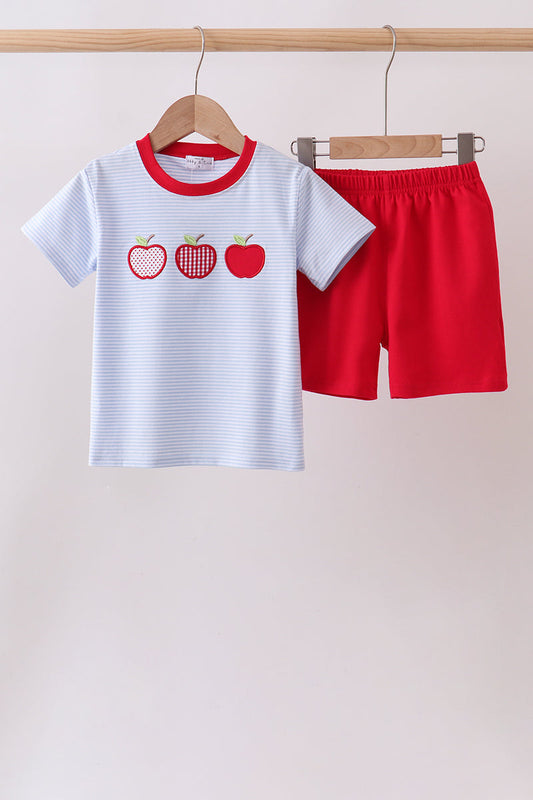 Red apple embroidery shorts set