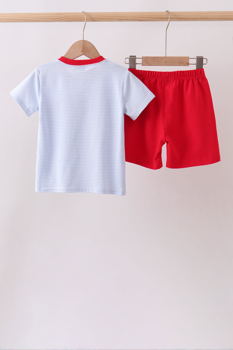 Red apple embroidery shorts set