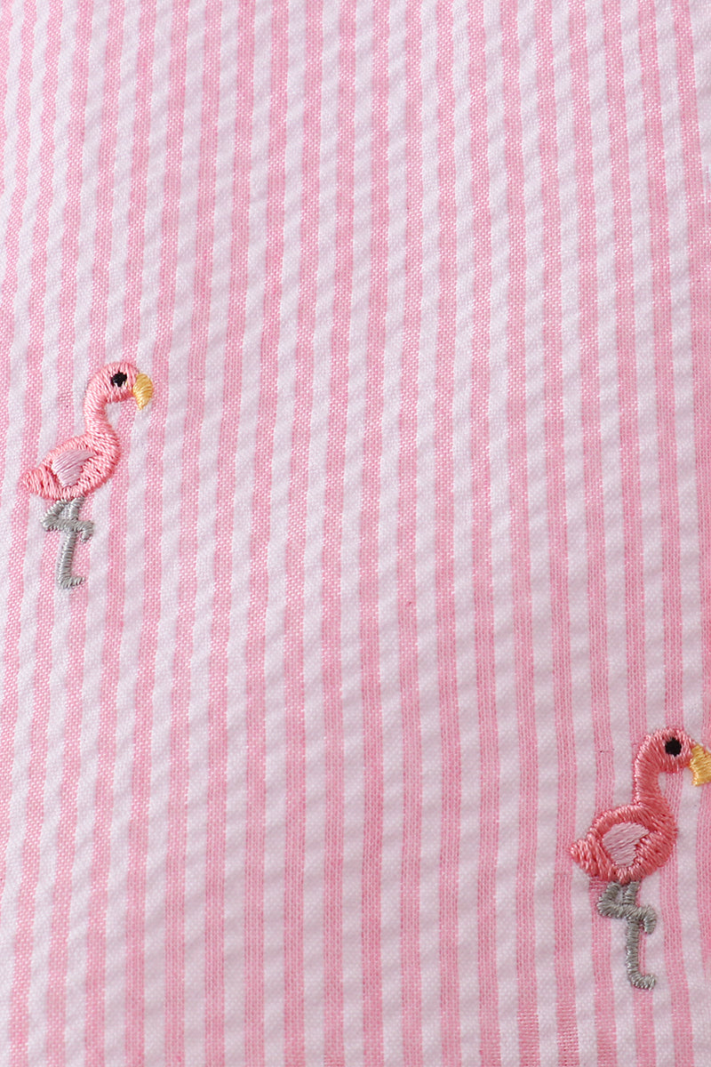 Pink stripe seersucker flamingo dress