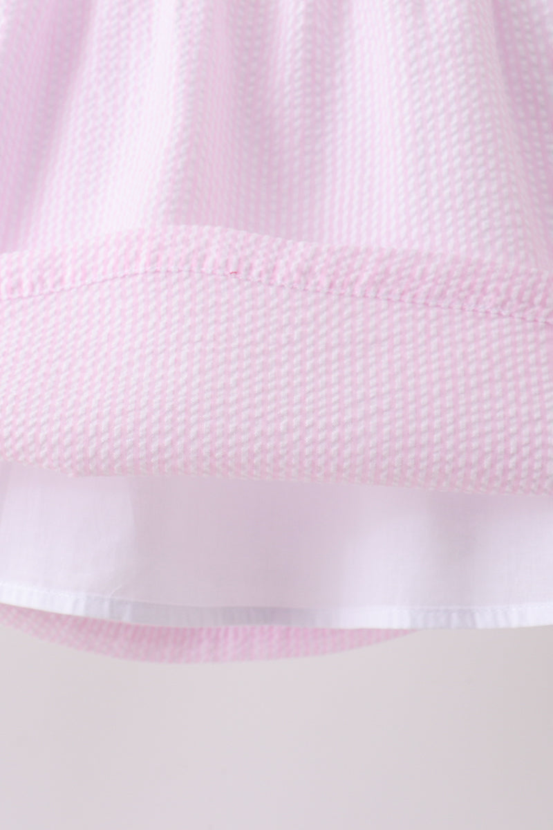 Pink stripe seersucker bow ruffle shorts set