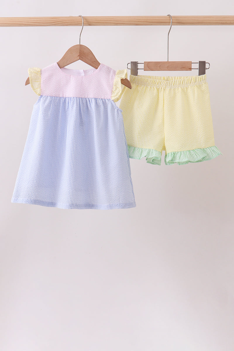 Colorblock ruffle shorts set