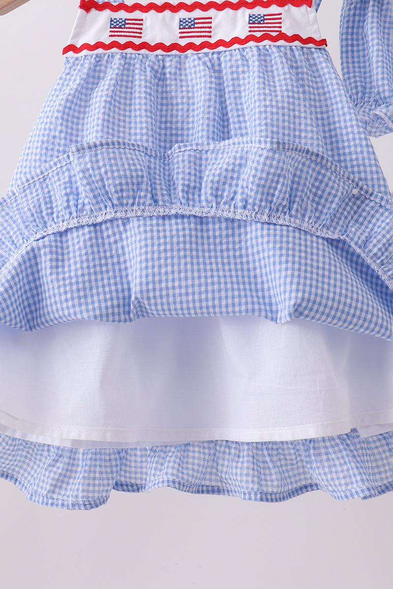Blue flag embroidery ruffle bloomer set