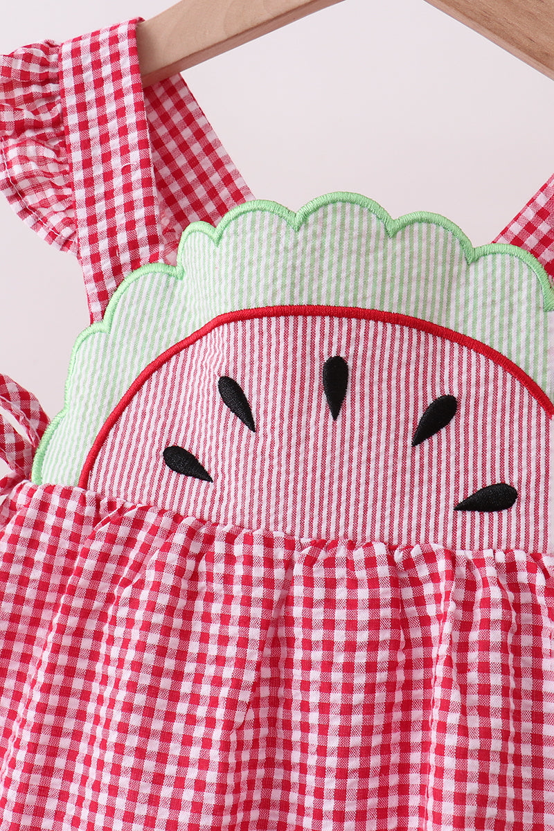 Red watermelon ruffle gingham bloomer set