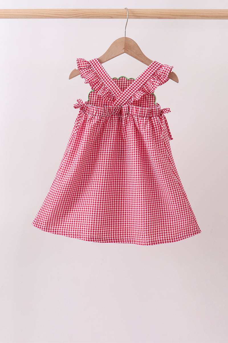 Red watermelon ruffle gingham dress