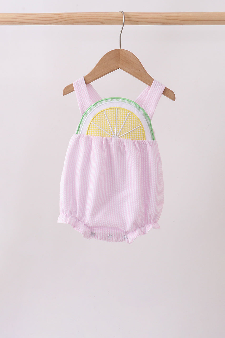 Pink lemon ruffle gingham bubble