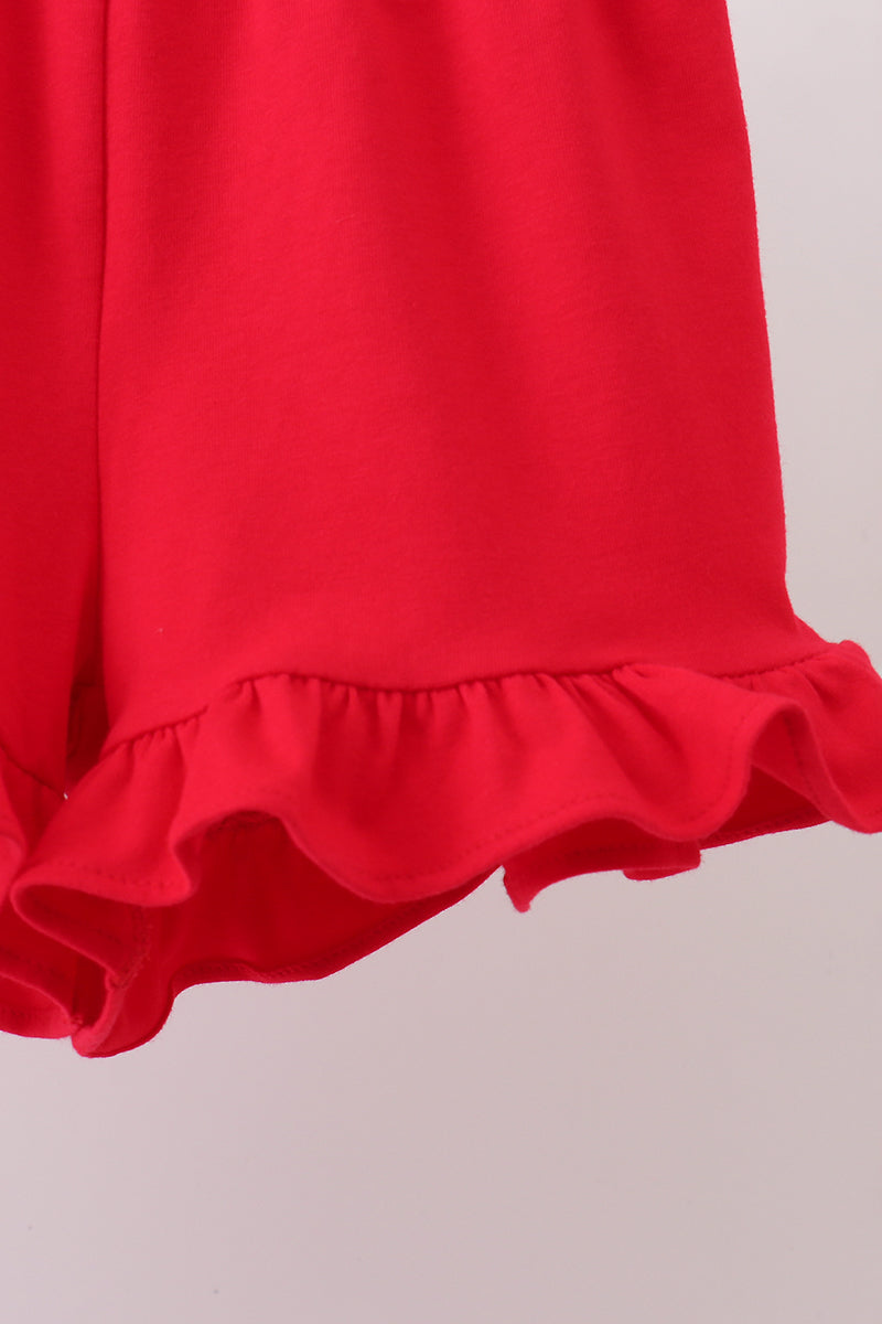 Red flag fireworks embroidery ruffle shorts set