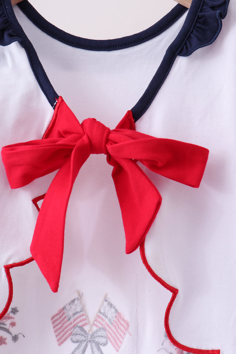 Red flag fireworks embroidery ruffle shorts set