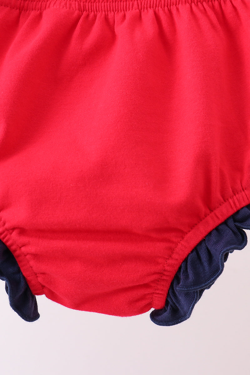 Red flag fireworks embroidery ruffle bloomer set