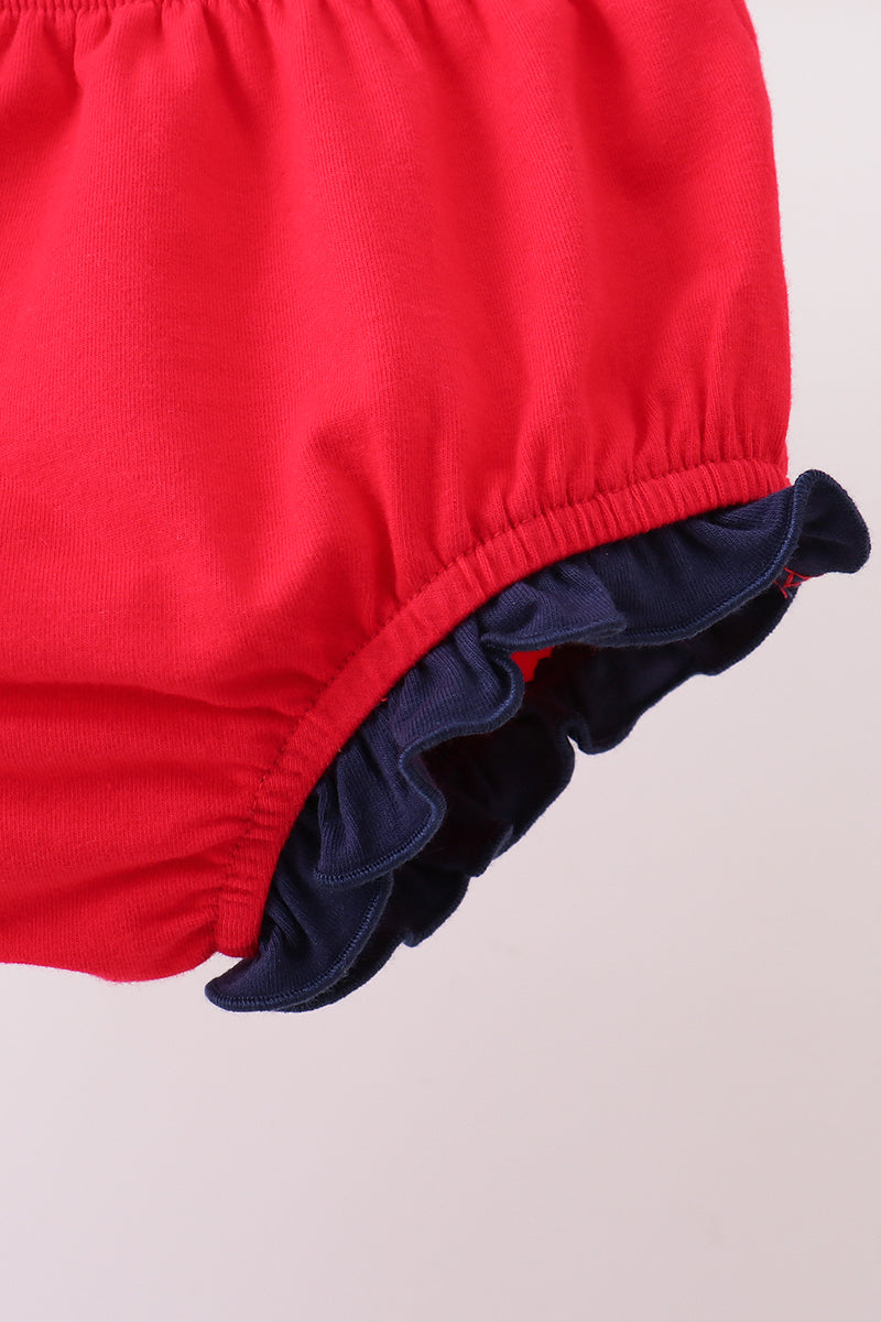 Red flag fireworks embroidery ruffle bloomer set
