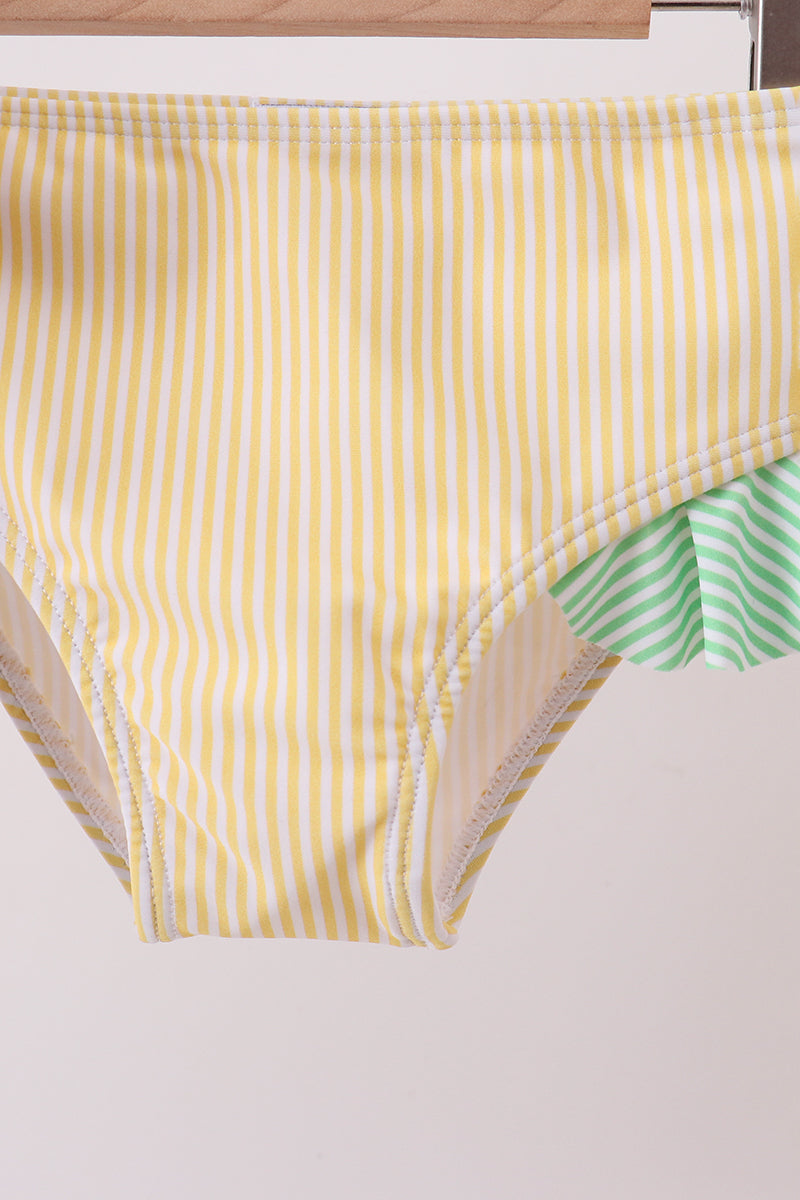 Pink stripe ruffle 2pc swimsuit