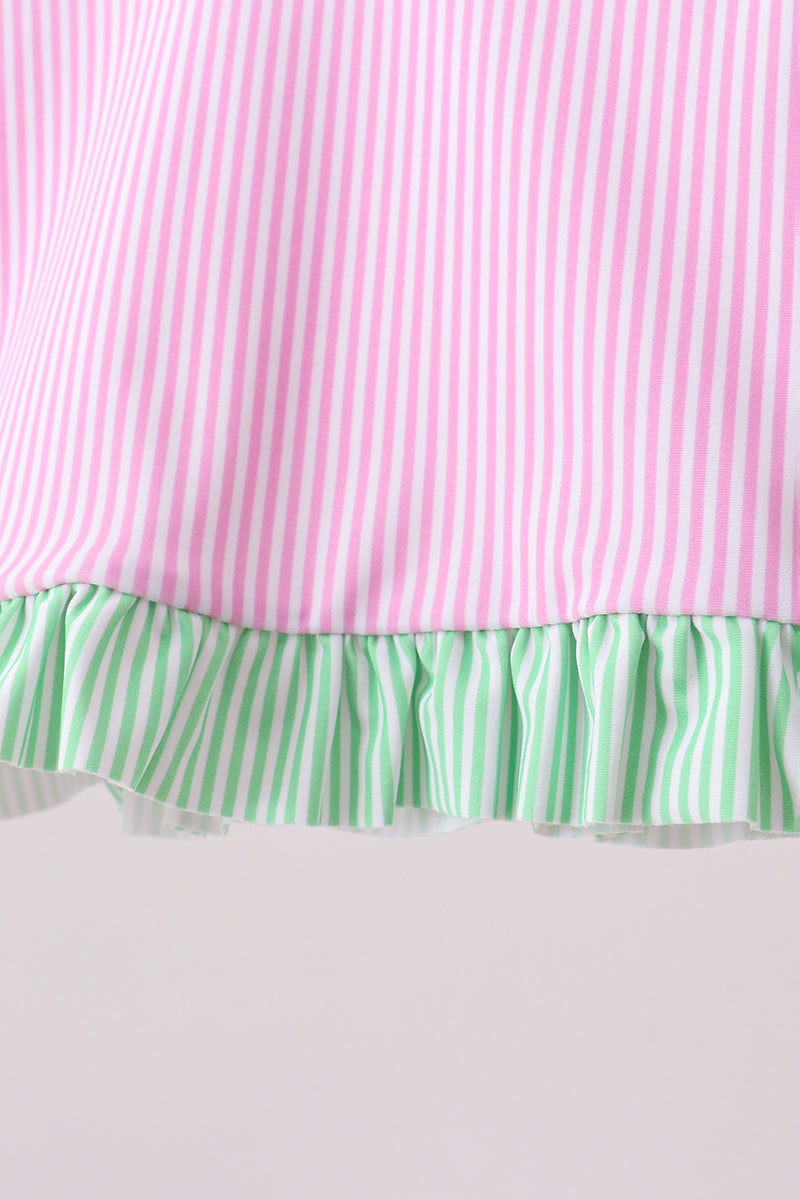 Pink stripe ruffle 2pc swimsuit