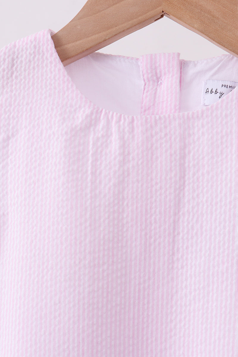 Pink Seersucker Stripe Scalloped Shorts Set