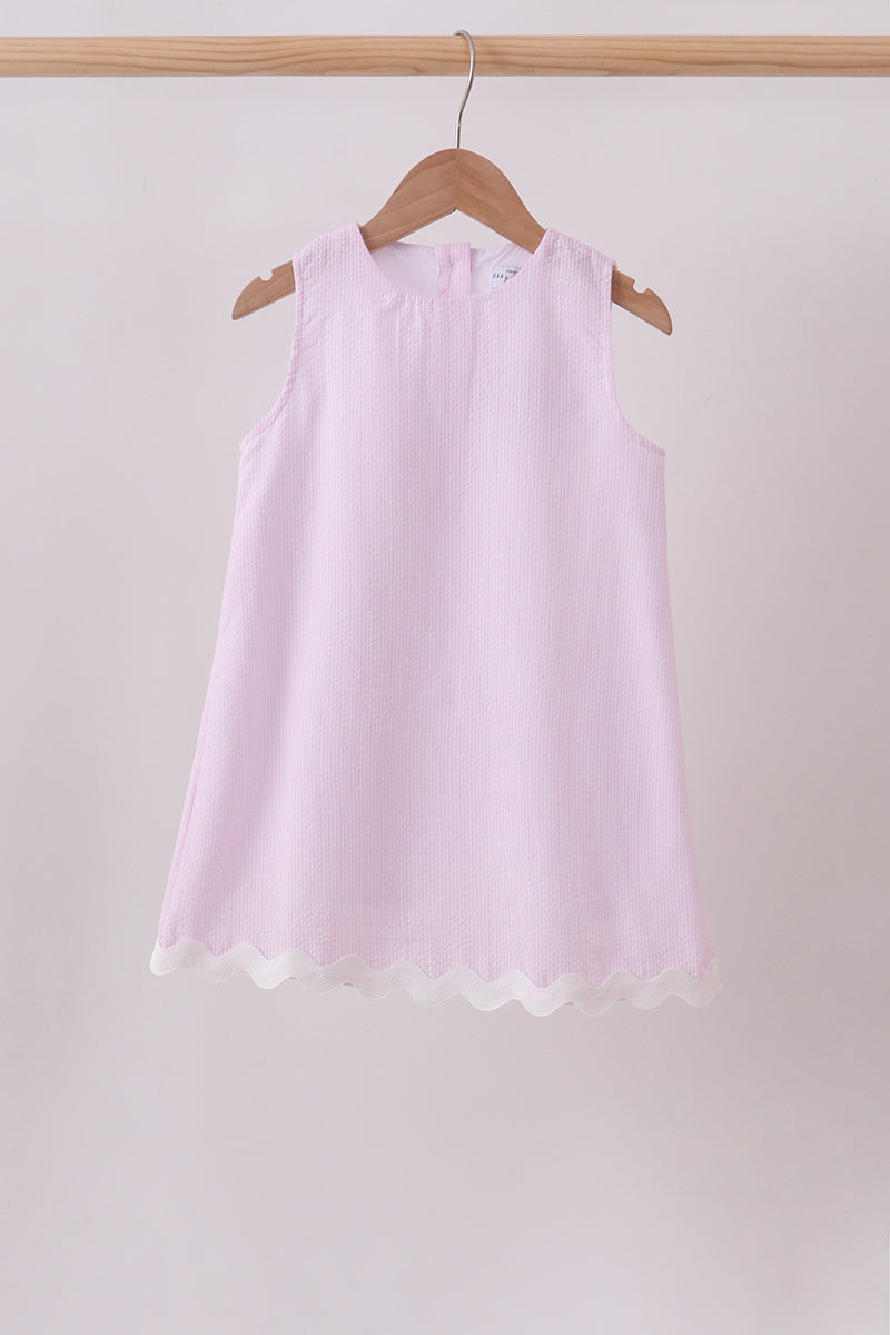 Pink Seersucker Stripe Scalloped Dress