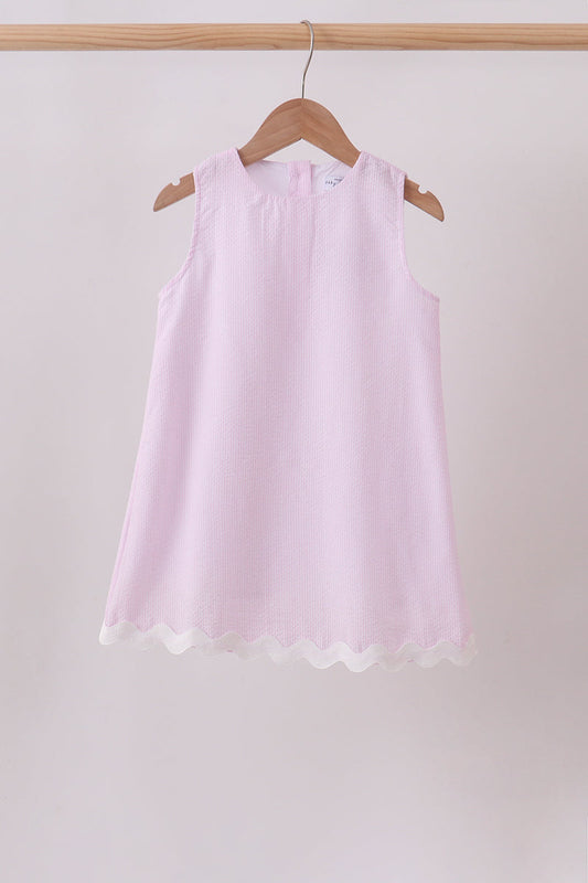 Pink Seersucker Stripe Scalloped Dress