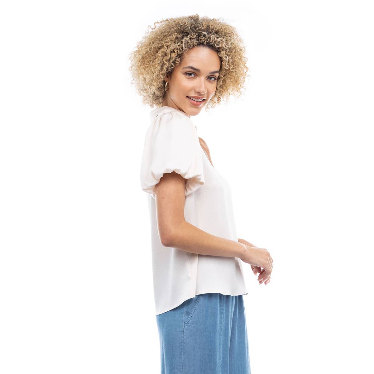 Pullover Blouse With Puff Sleeves
