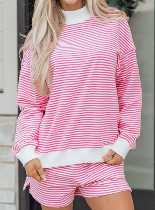 Two Piece Stripe Mock Neck Set