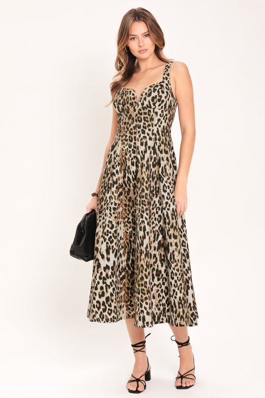 DESERT ROSE LEOPARD WOVEN MIDI DRESS