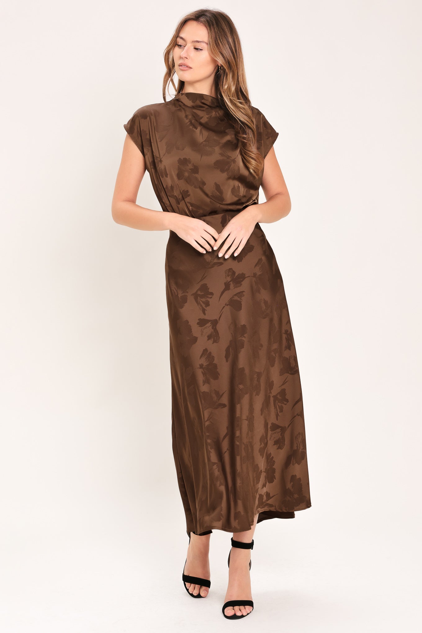 CHOCOLATE FLORAL WOVEN JACQUARD MIDI SKIRT