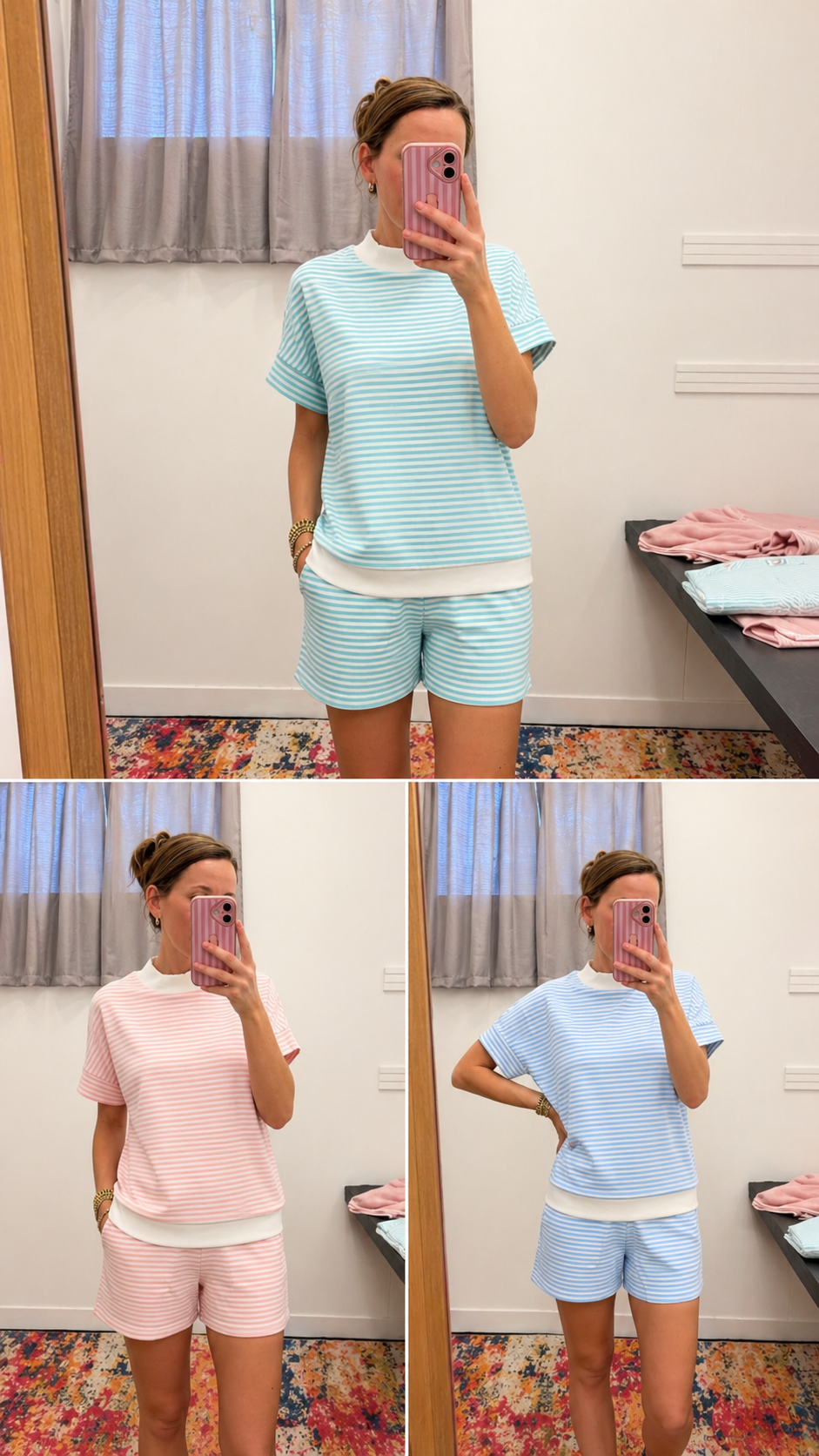 Mock Neck Set Solid Stripes
