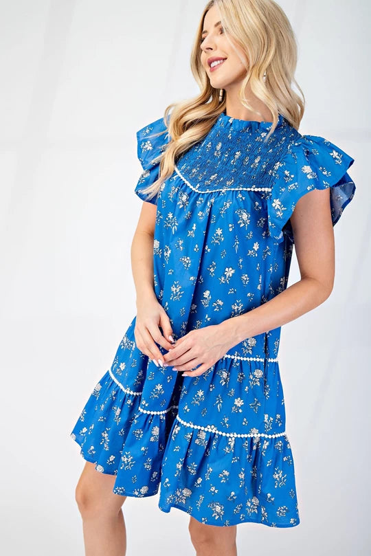 Smocked Neck Mini Dress