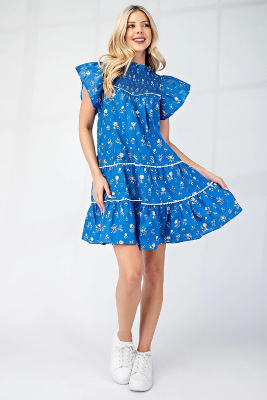 Smocked Neck Mini Dress