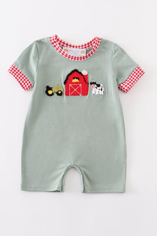 Green Farm French Knot Romper