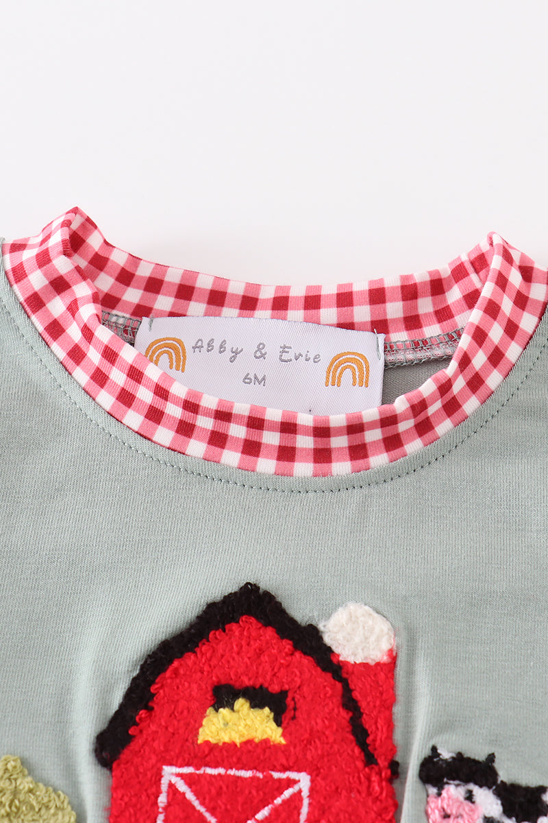 Green Farm French Knot Romper