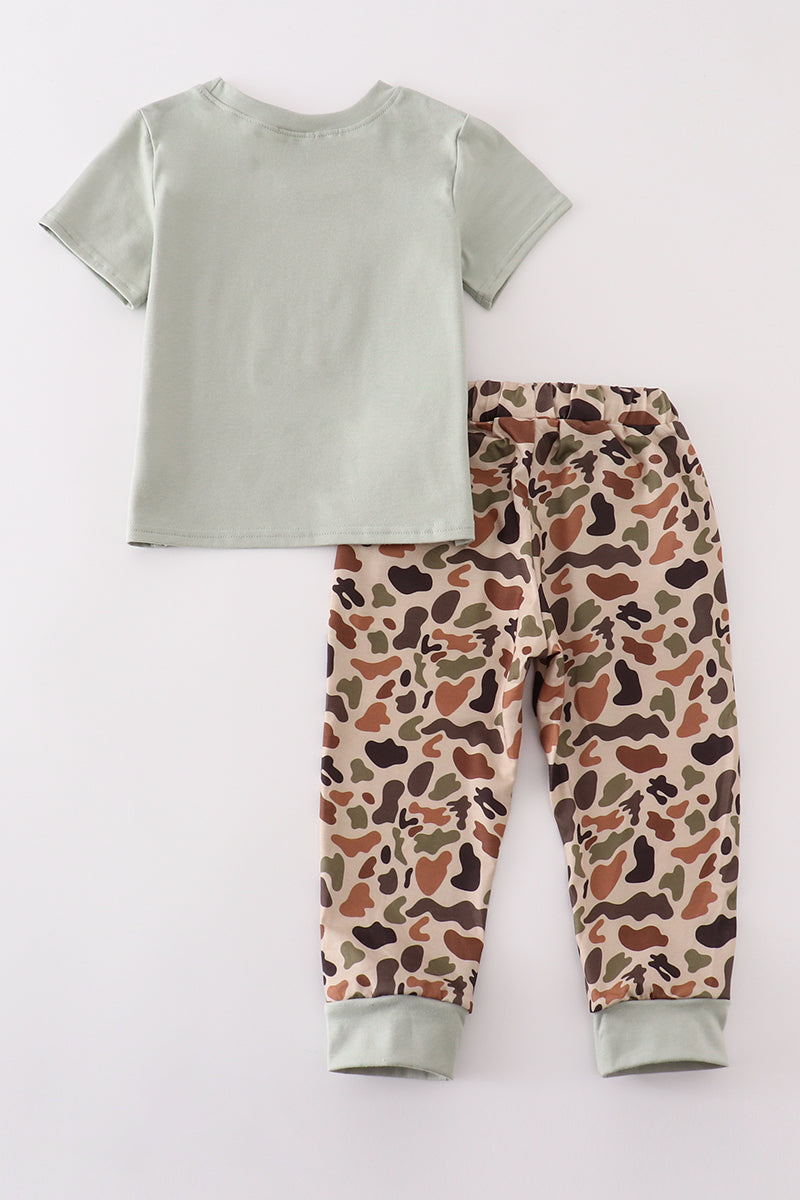 Sage camouflage deer applique pants set