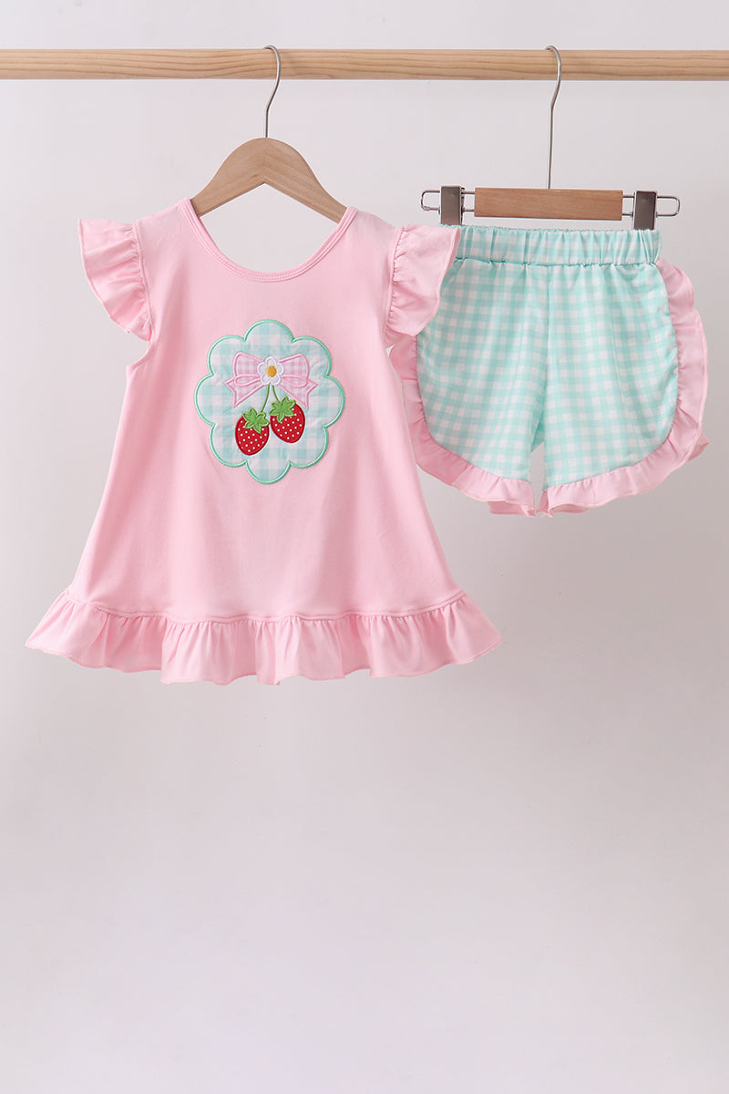 Pink Strawberry Applique Knit Set