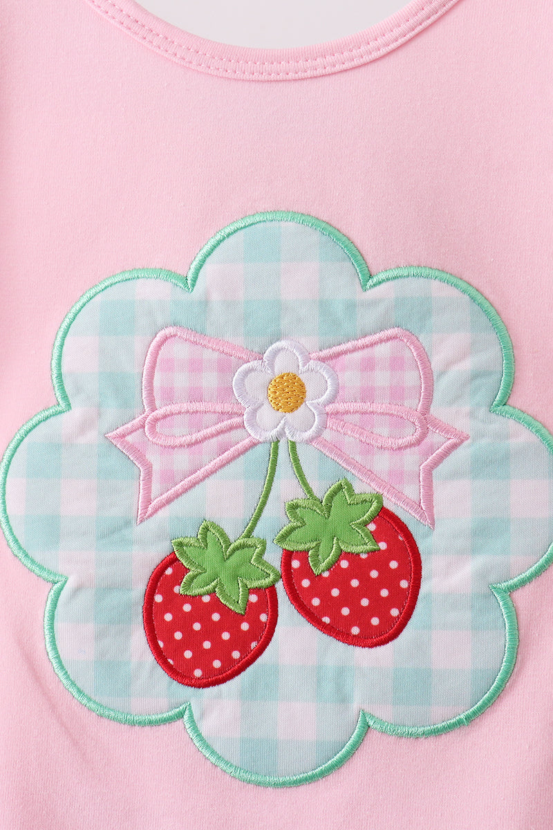 Pink Strawberry Applique Knit Set