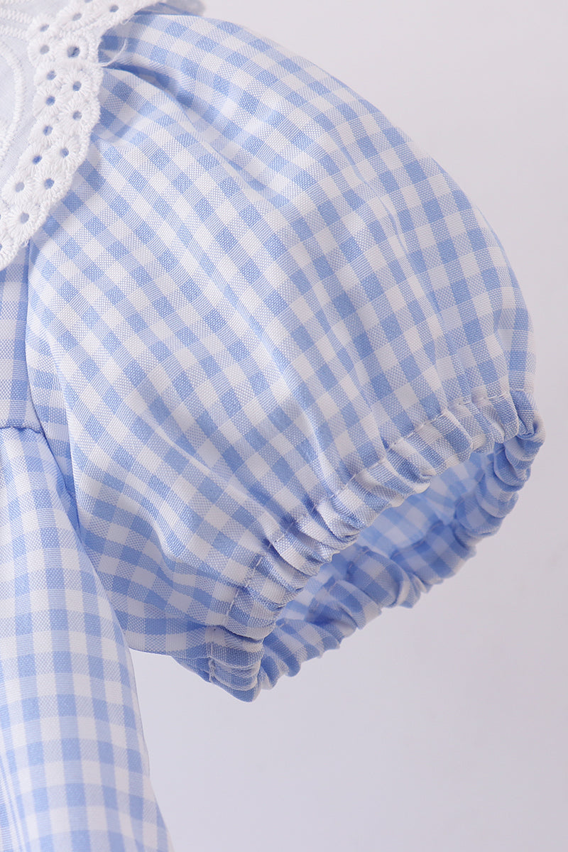 Blue Gingham Lace Ruffle Dress