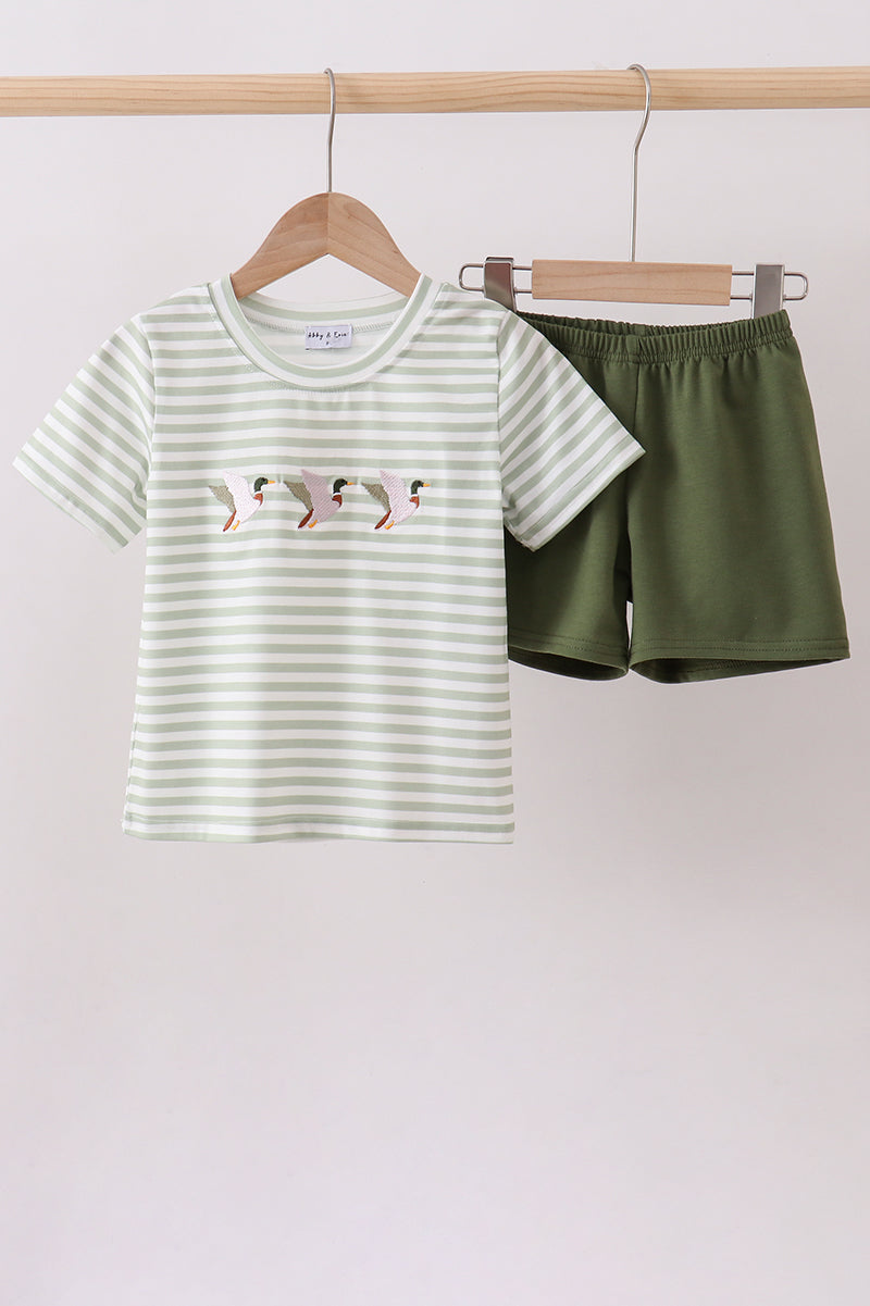 Green Duck Embroidered Shorts Set