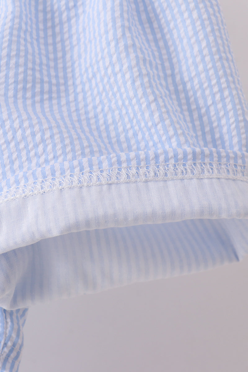 Blue Crab Embroidered Seersucker Shorts Set