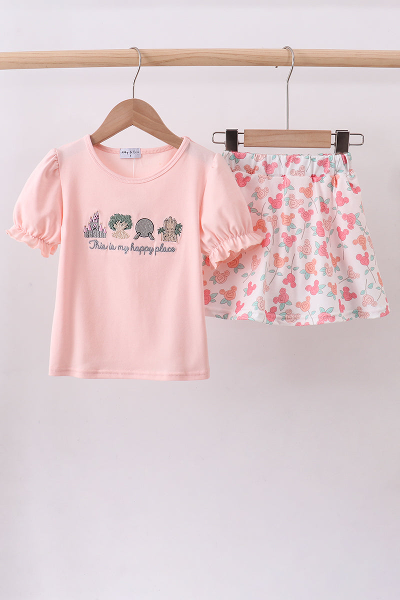 Happy Place Embroidered Skorts Set