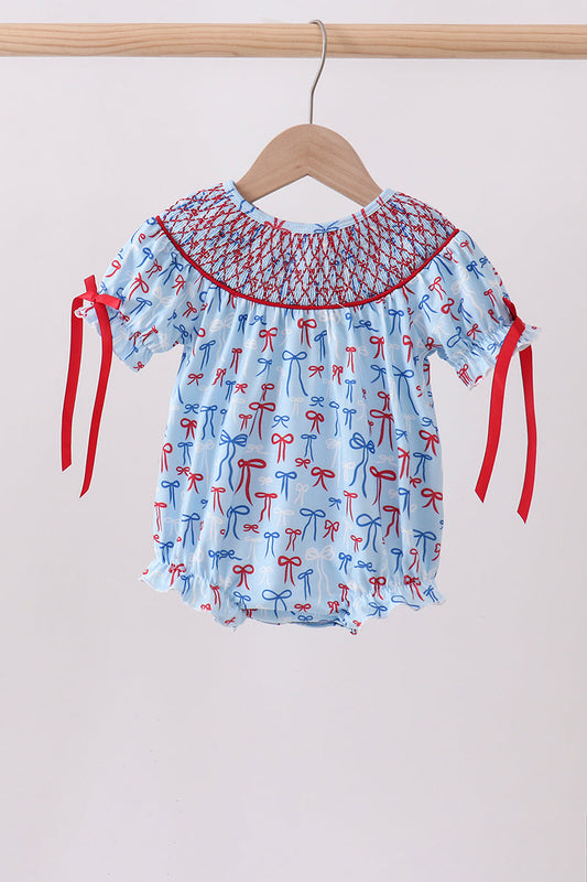 Blue bow smocked bubble