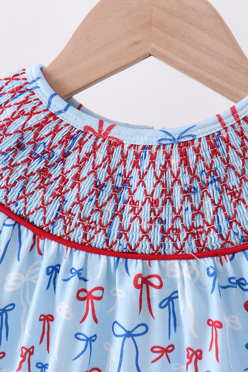 Blue bow smocked bubble