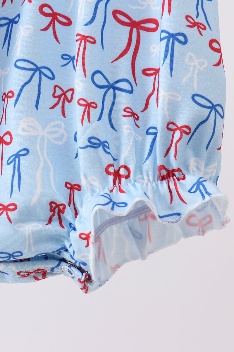 Blue bow smocked bubble