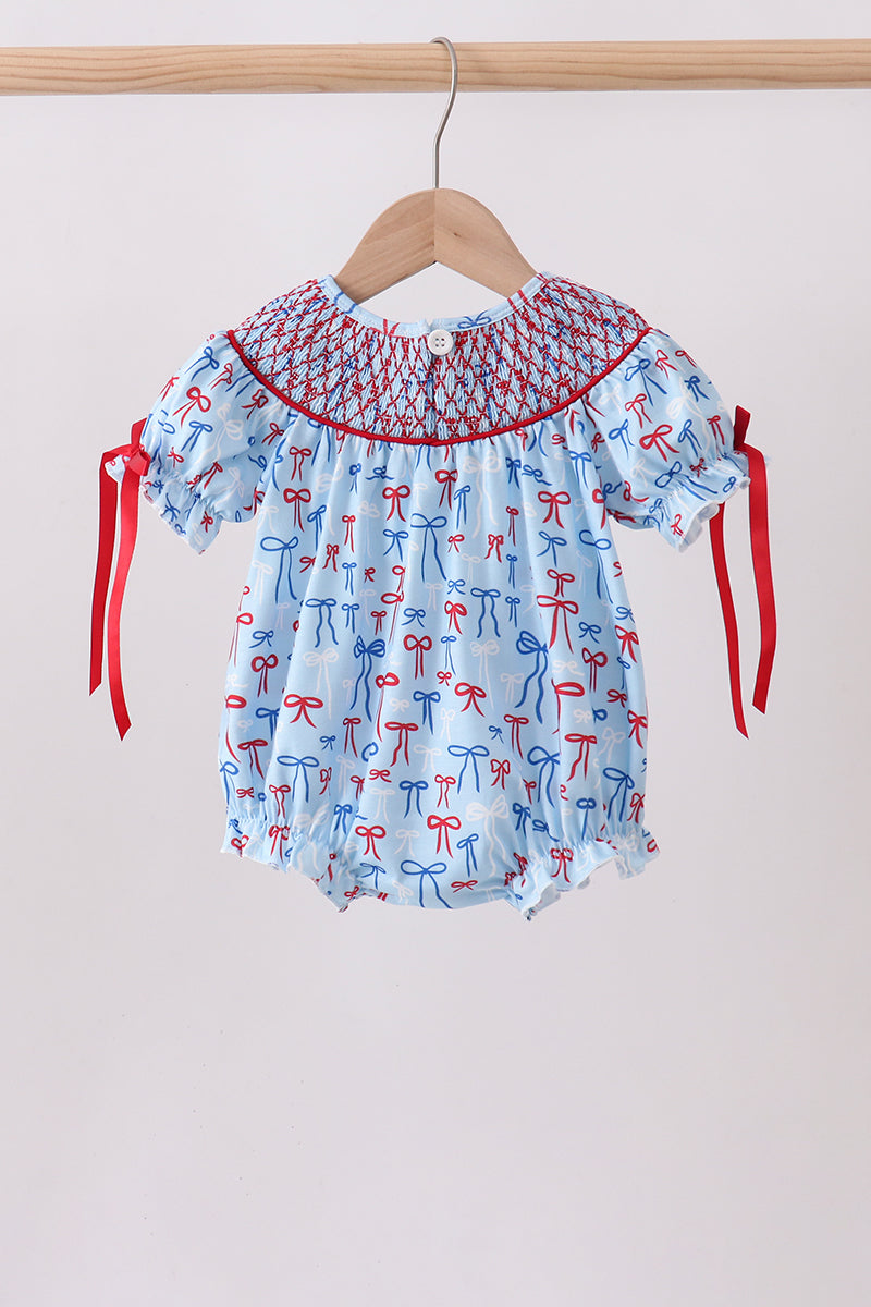 Blue bow smocked bubble