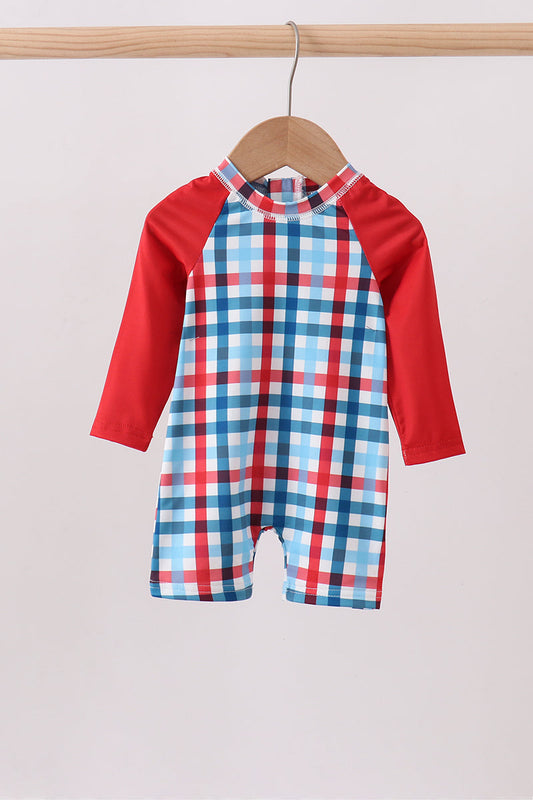 Red plaid one-piece swimsuit