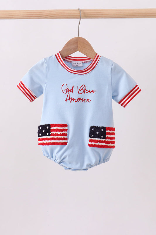 Blue god bless America flag french knot bubble