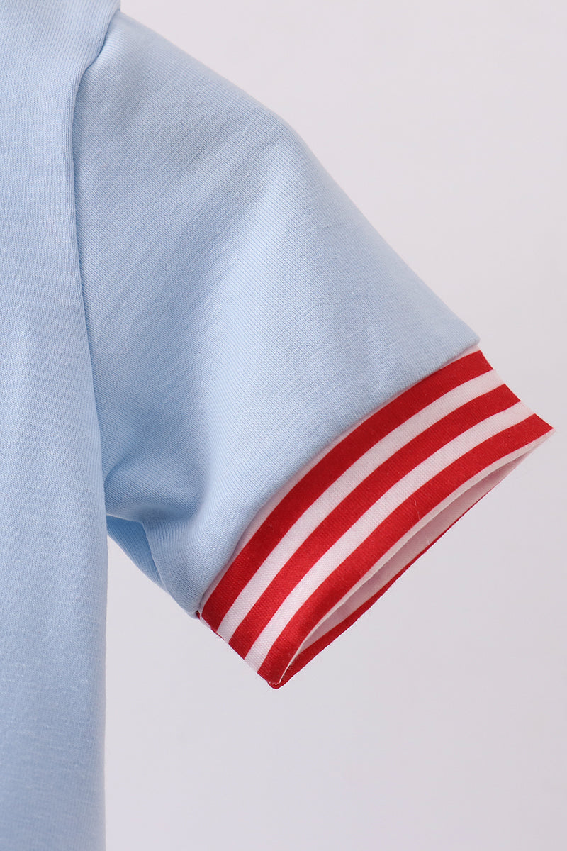 Blue god bless America flag french knot bubble