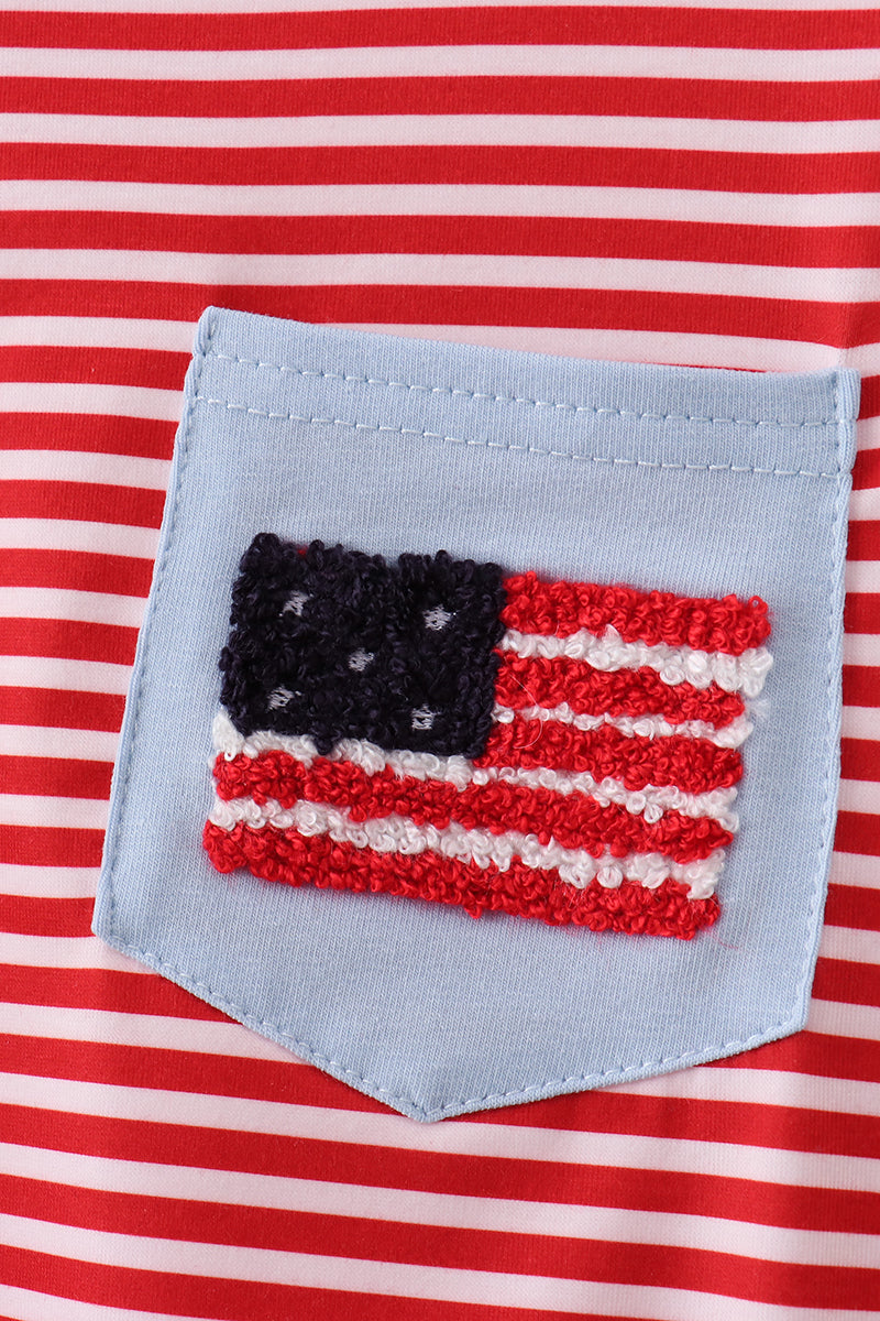 Red stripe flag french knot top