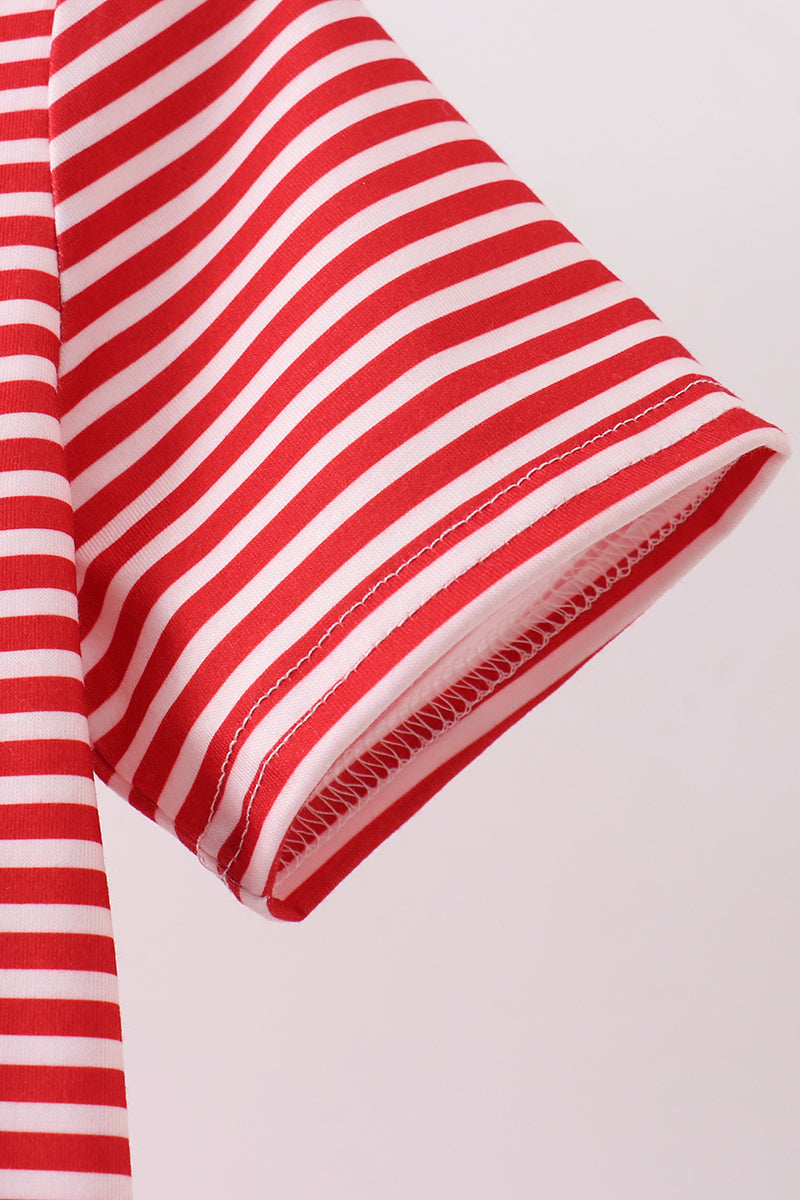 Red stripe flag french knot top