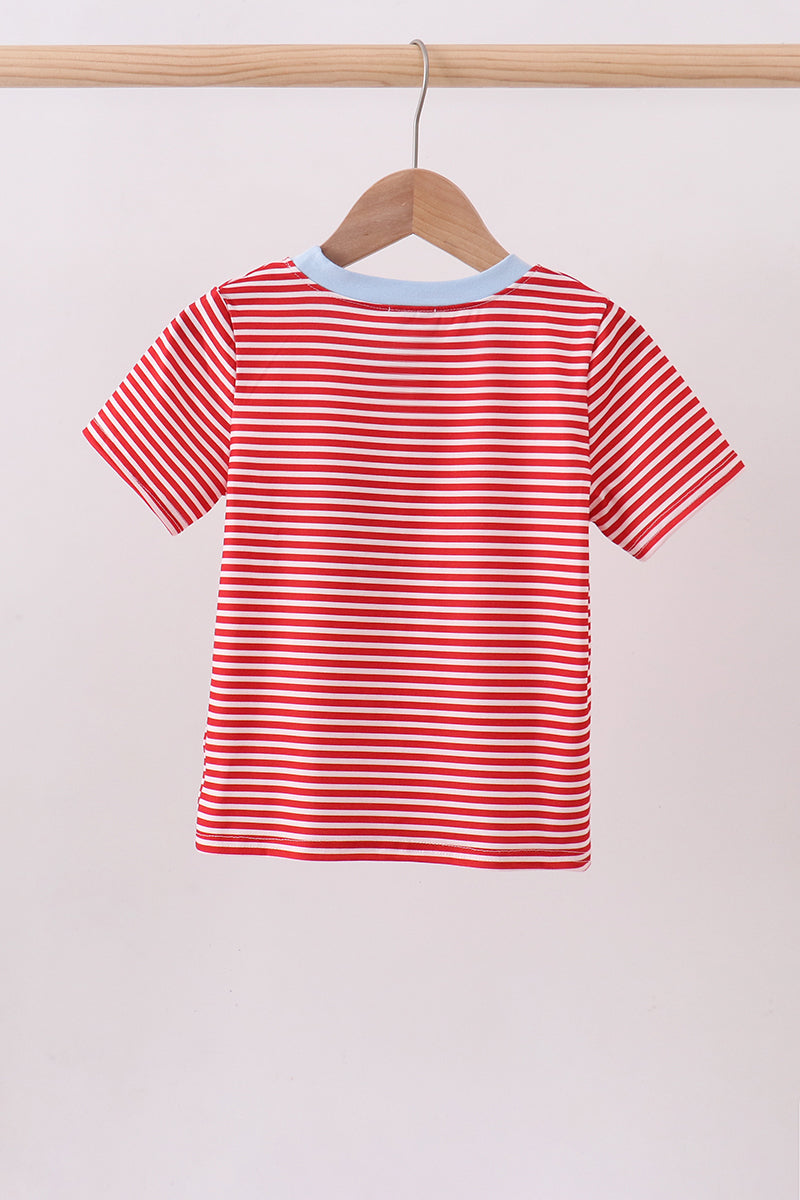 Red stripe flag french knot top