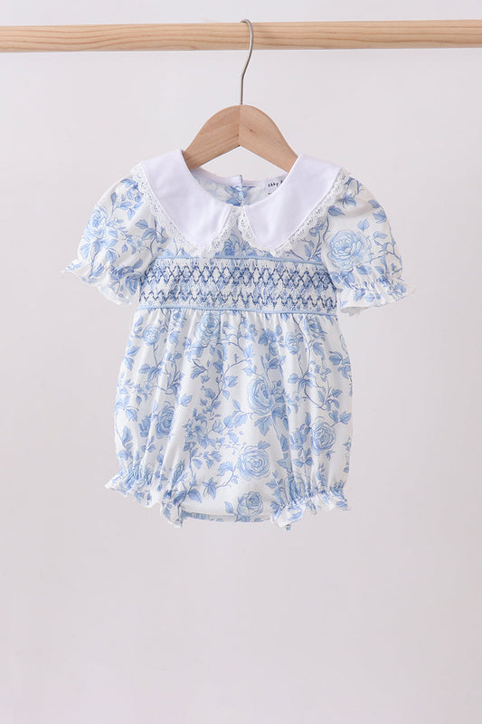 Blue rose smocked bubble