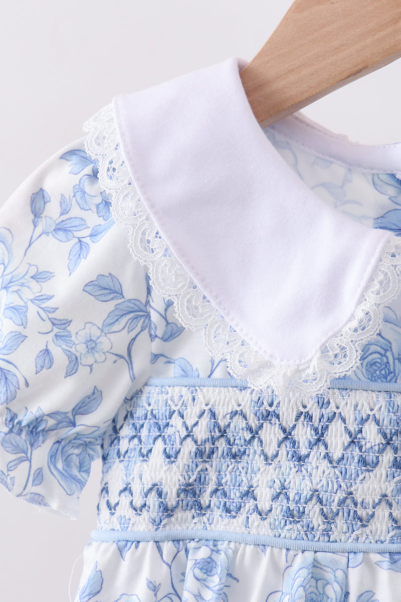 Blue rose smocked bubble