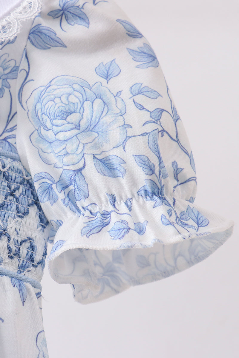 Blue rose smocked bubble