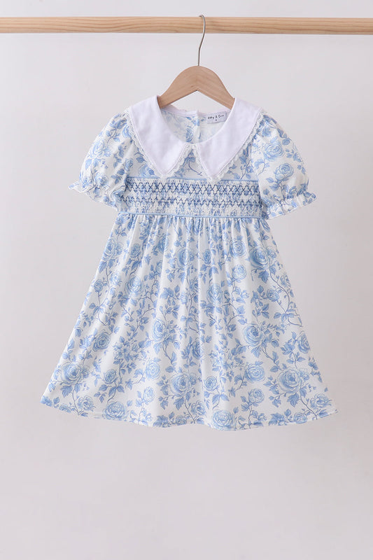Blue rose smocked dress