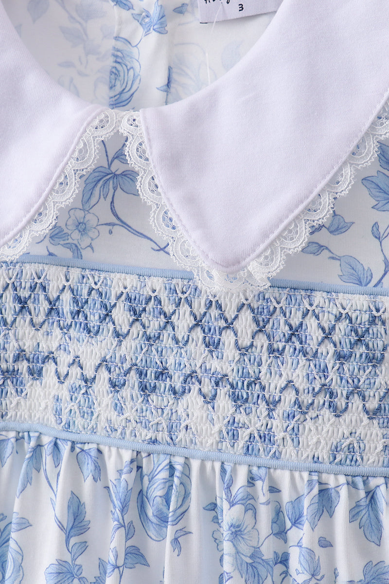Blue rose smocked dress